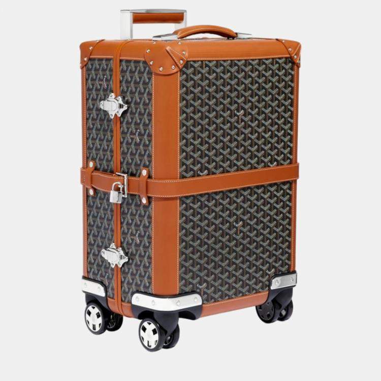 Pre Owned Goyard Black/Tan Goyardine Canvas & Clamecy Cowhide Bourget PM Trolley Case