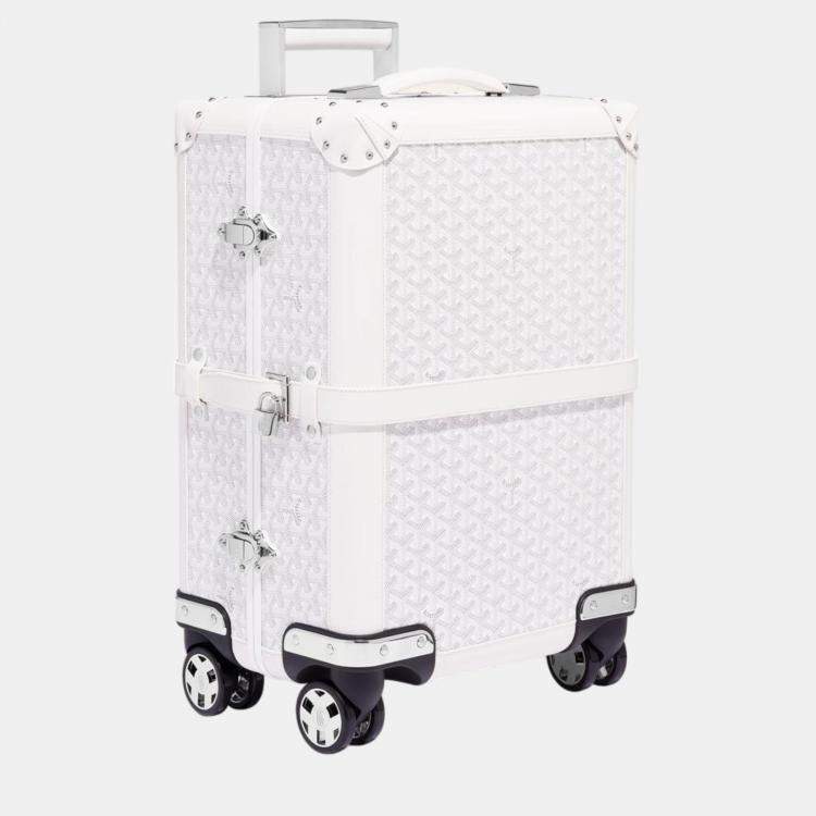 Pre Owned Goyard White Goyardine Canvas & Clamecy Cowhide Bourget PM Trolley Case