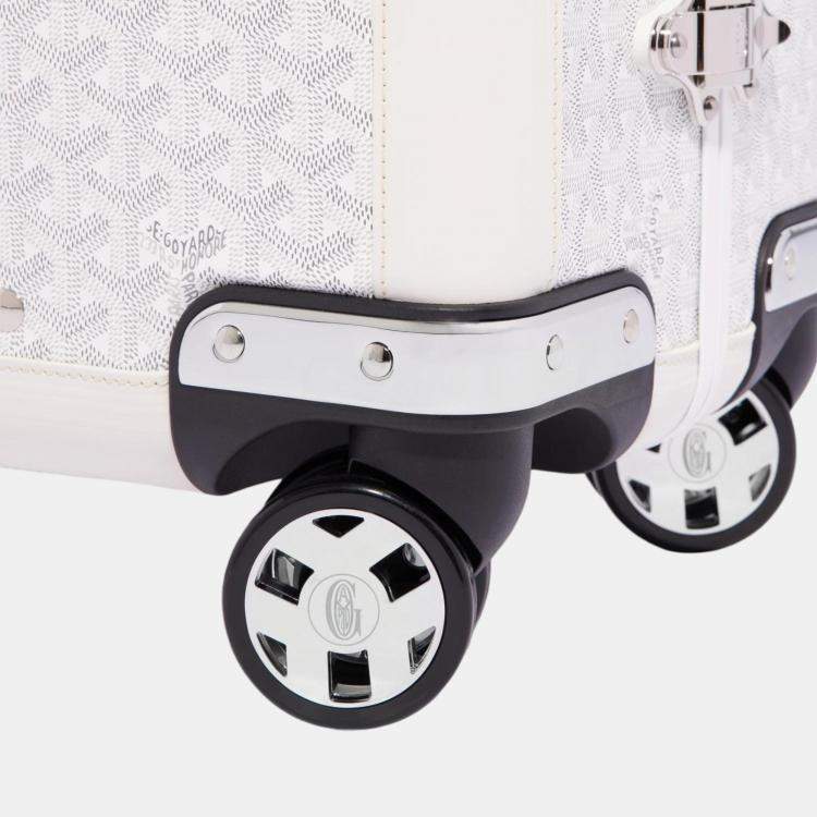 Pre Owned Goyard White Goyardine Canvas & Clamecy Cowhide Bourget PM Trolley Case