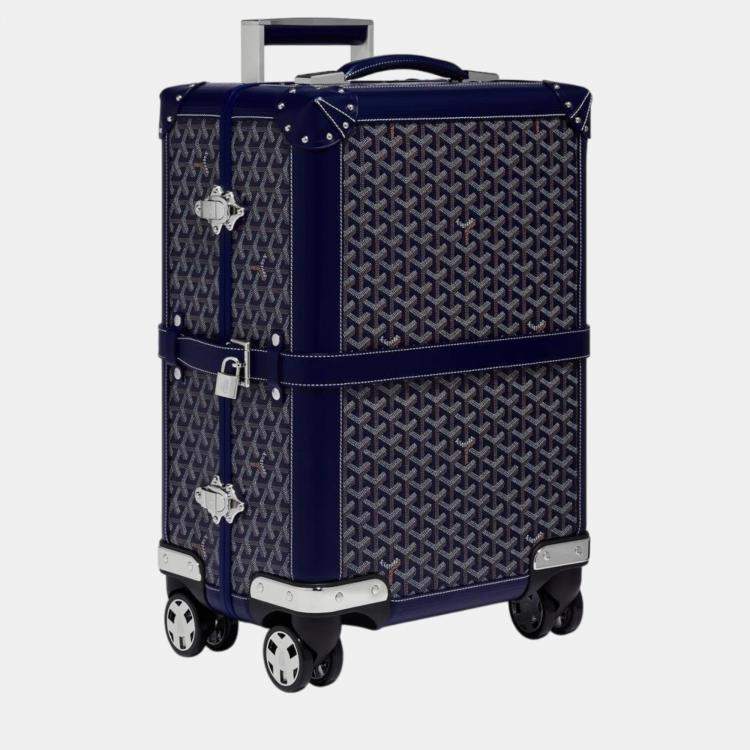 Pre Owned Goyard Navy Blue Goyardine Canvas & Clamecy Cowhide Bourget PM Trolley Case