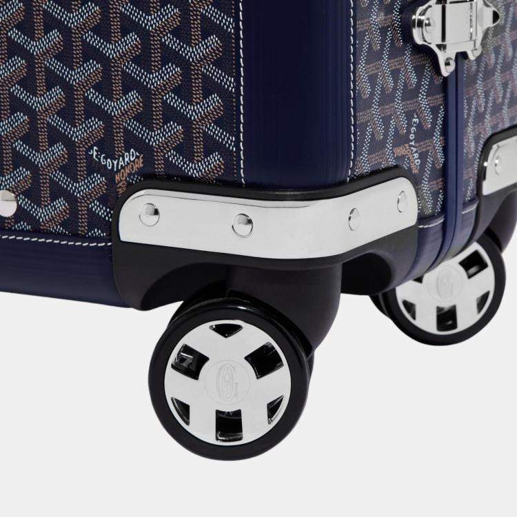 Pre Owned Goyard Navy Blue Goyardine Canvas & Clamecy Cowhide Bourget PM Trolley Case