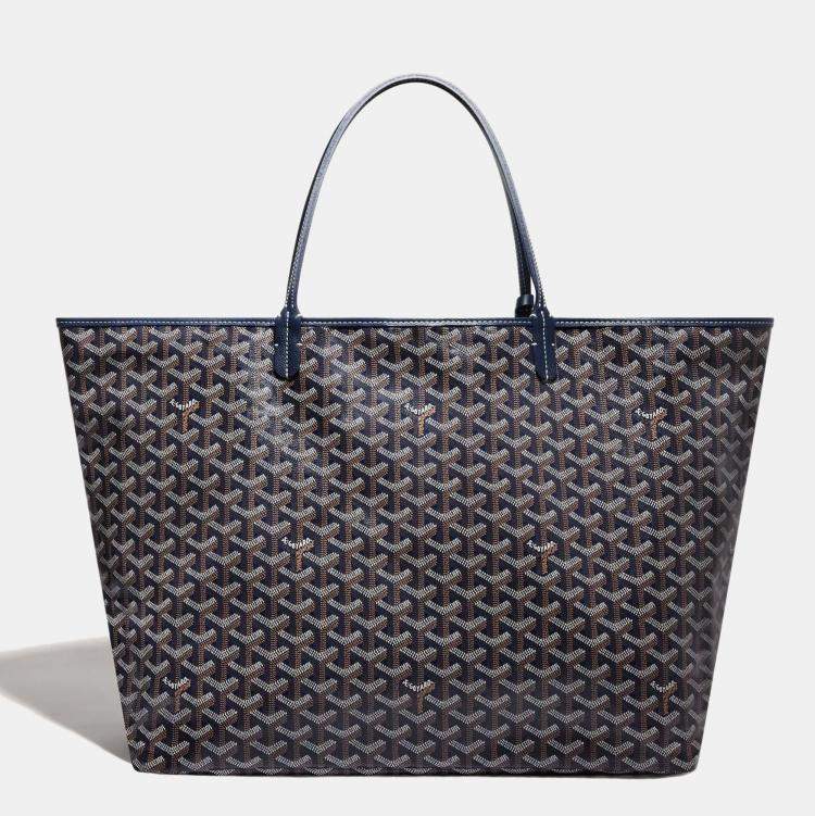 Pre Owned Goyard Navy Blue Goyardine Coated Canvas and Leather Saint Louis PM Tote