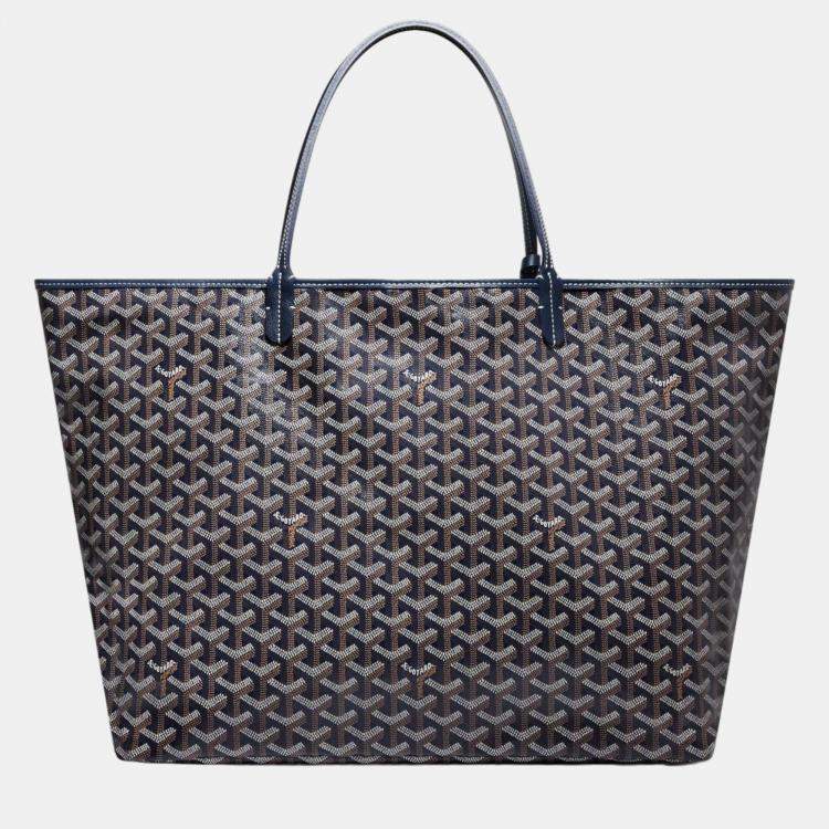 Pre Owned Goyard Navy Blue Goyardine Coated Canvas and Leather Saint Louis GM Tote
