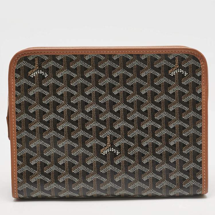 Pre Owned Goyard Brown Goyardine Coated Canvas and Leather Jouvence MM Toiletry Pouch