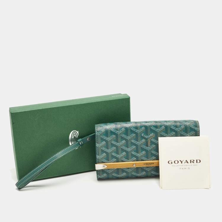 Pre Owned Goyard Monte Carlo Mini Phone Case Green Goyardine Coated Canvas and Leather  