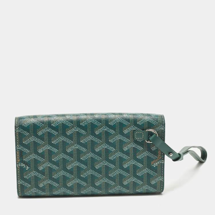 Pre Owned Goyard Monte Carlo Mini Phone Case Green Goyardine Coated Canvas and Leather  