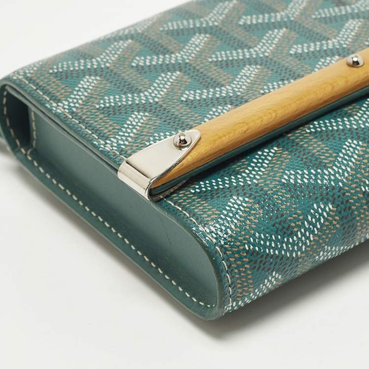 Pre Owned Goyard Monte Carlo Mini Phone Case Green Goyardine Coated Canvas and Leather  