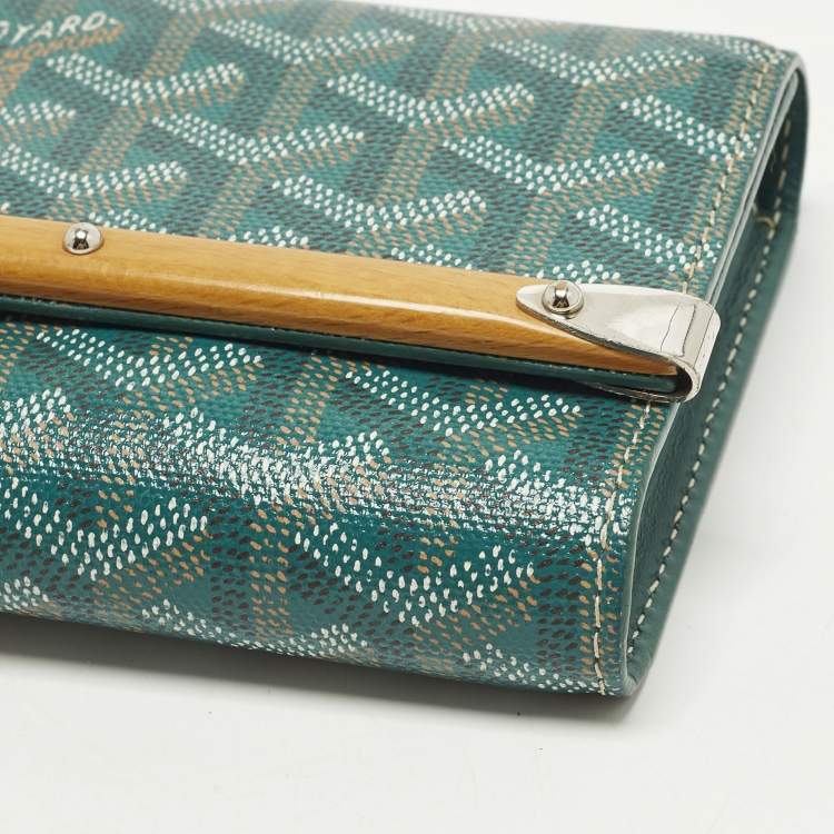 Pre Owned Goyard Monte Carlo Mini Phone Case Green Goyardine Coated Canvas and Leather  