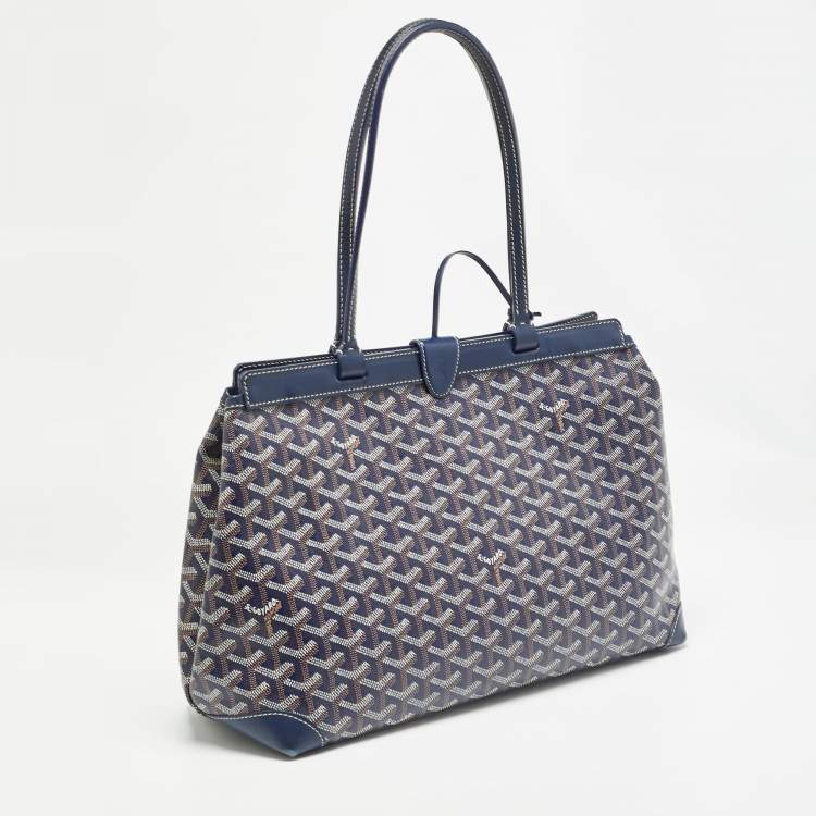 Pre Owned Goyard Navy Blue Goyardine Coated Canvas and Leather Bellechasse PM Tote