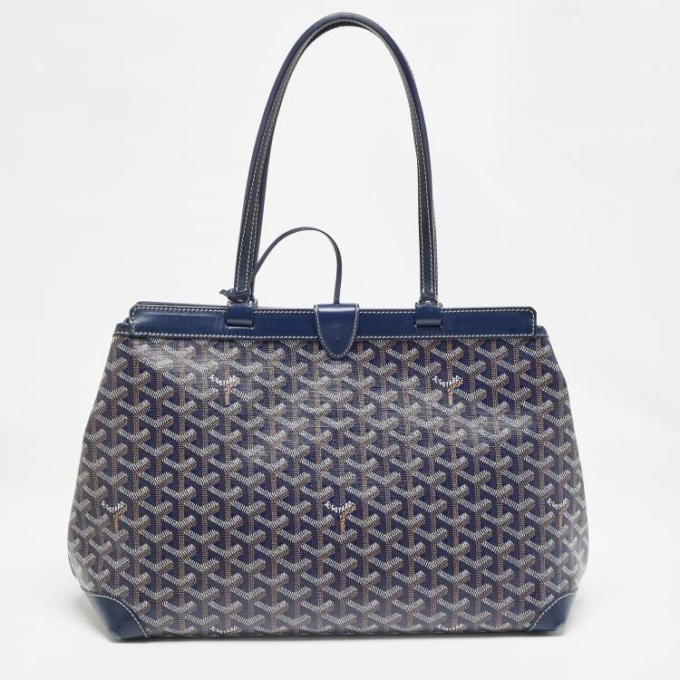 Pre Owned Goyard Navy Blue Goyardine Coated Canvas and Leather Bellechasse PM Tote