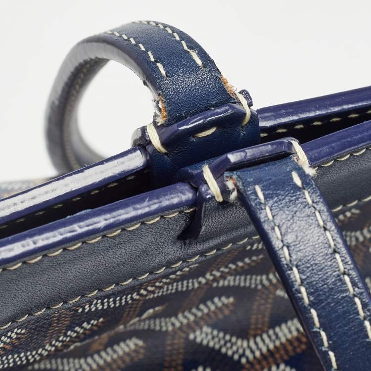 Pre Owned Goyard Navy Blue Goyardine Coated Canvas and Leather Bellechasse PM Tote