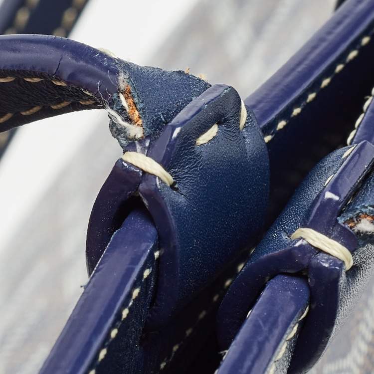 Pre Owned Goyard Navy Blue Goyardine Coated Canvas and Leather Bellechasse PM Tote