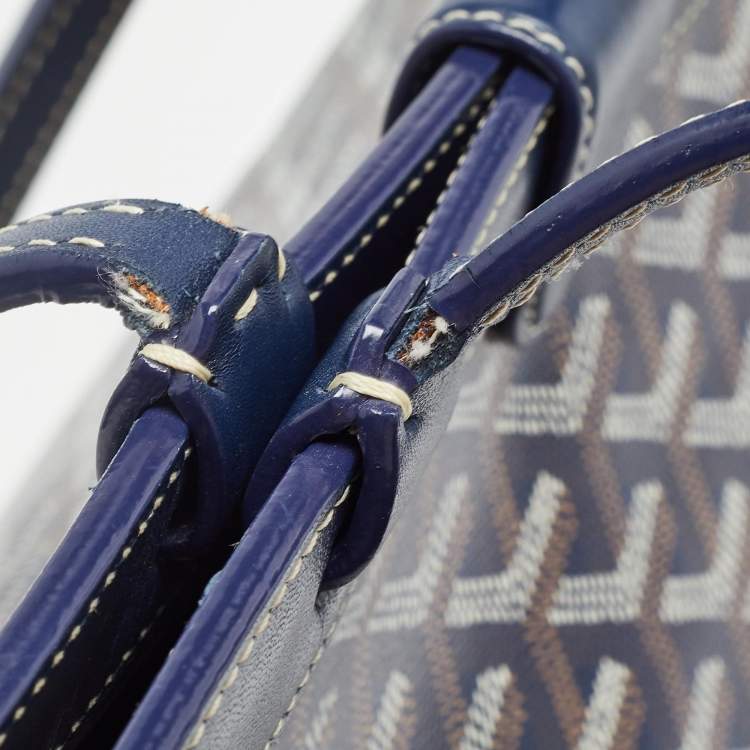 Pre Owned Goyard Navy Blue Goyardine Coated Canvas and Leather Bellechasse PM Tote