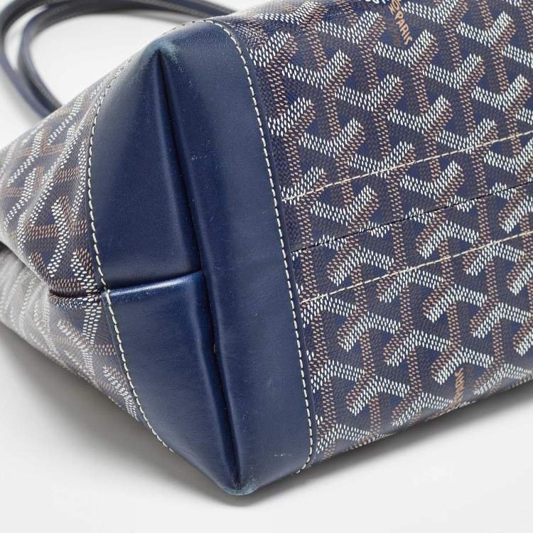 Pre Owned Goyard Navy Blue Goyardine Coated Canvas and Leather Bellechasse PM Tote