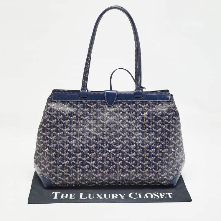 Pre Owned Goyard Navy Blue Goyardine Coated Canvas and Leather Bellechasse PM Tote