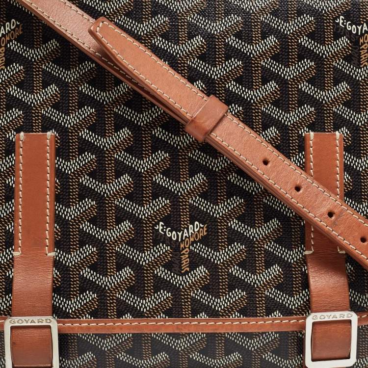 Pre Owned Goyard Brown Goyardine Coated Canvas and Leather Belvedere MM Saddle Bag