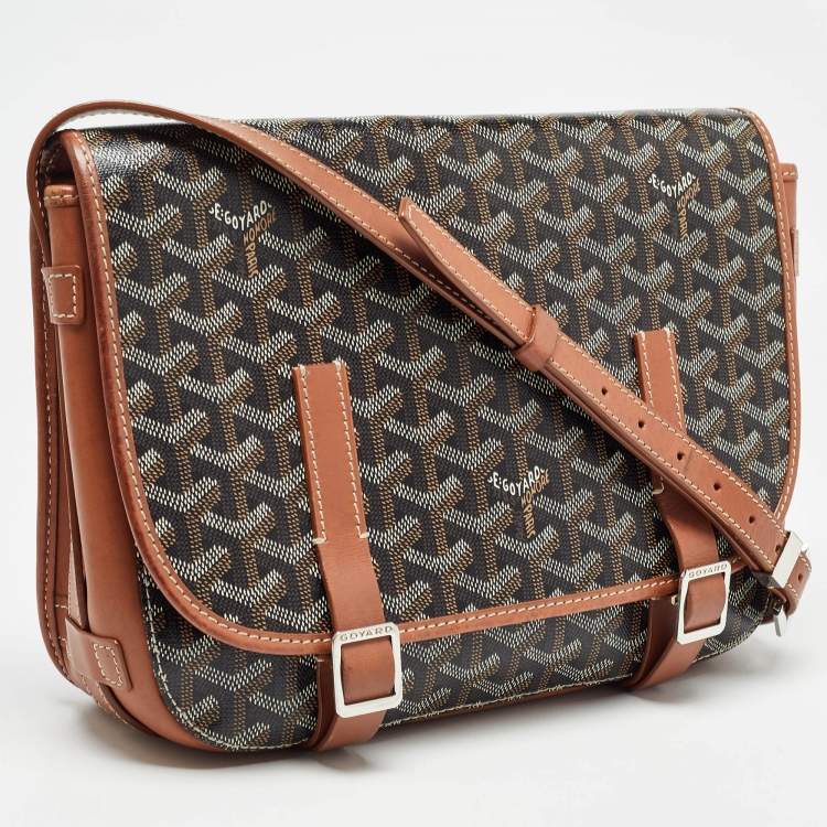 Pre Owned Goyard Brown Goyardine Coated Canvas and Leather Belvedere MM Saddle Bag