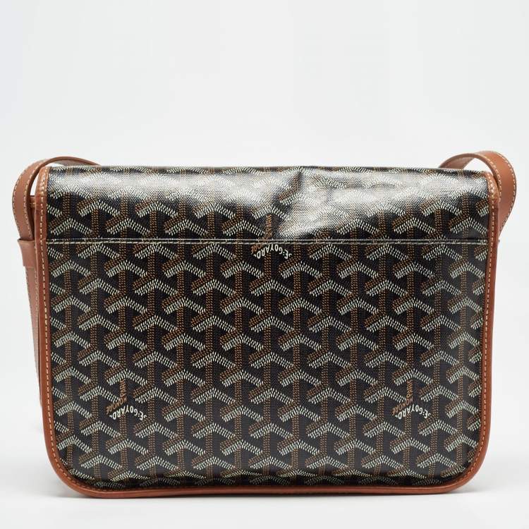 Pre Owned Goyard Brown Goyardine Coated Canvas and Leather Belvedere MM Saddle Bag