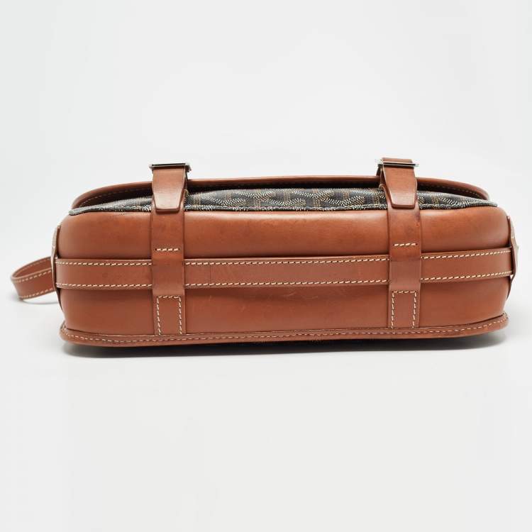 Pre Owned Goyard Brown Goyardine Coated Canvas and Leather Belvedere MM Saddle Bag