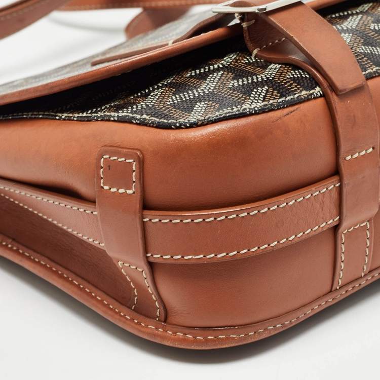 Pre Owned Goyard Brown Goyardine Coated Canvas and Leather Belvedere MM Saddle Bag