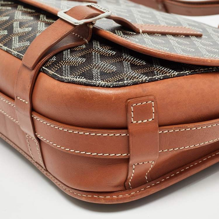 Pre Owned Goyard Brown Goyardine Coated Canvas and Leather Belvedere MM Saddle Bag
