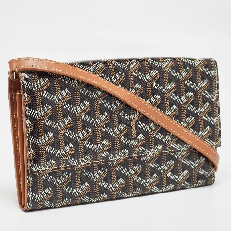 Pre Owned Goyard Brown Goyardine Coated Canvas Varenne Wallet on Strap