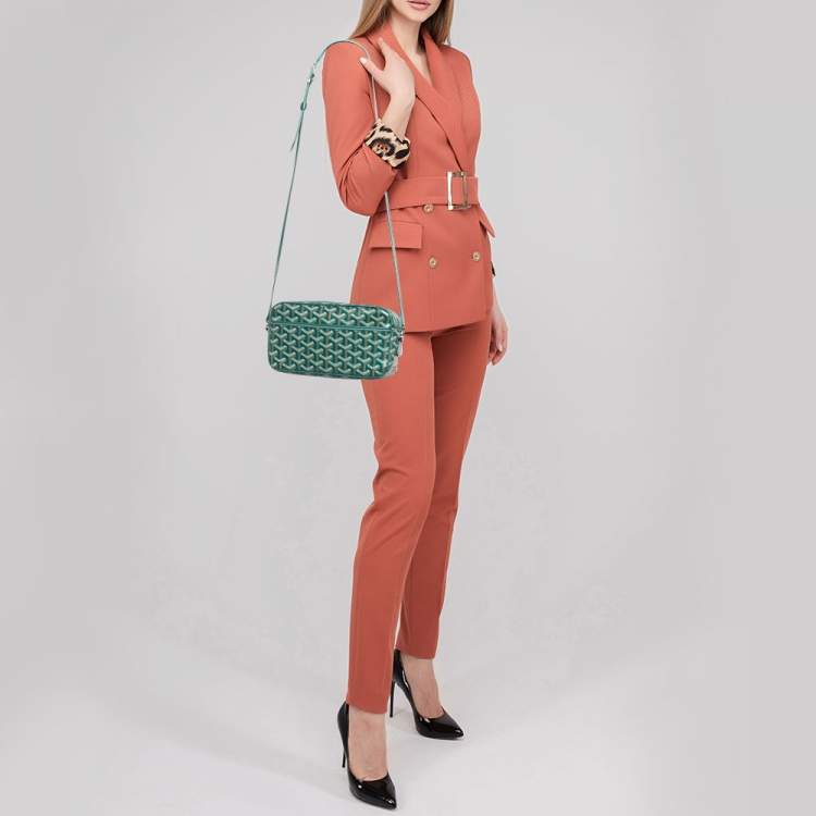 Pre Owned Goyard Green Coated Canvas and Leather Cap Vert Crossbody Bag