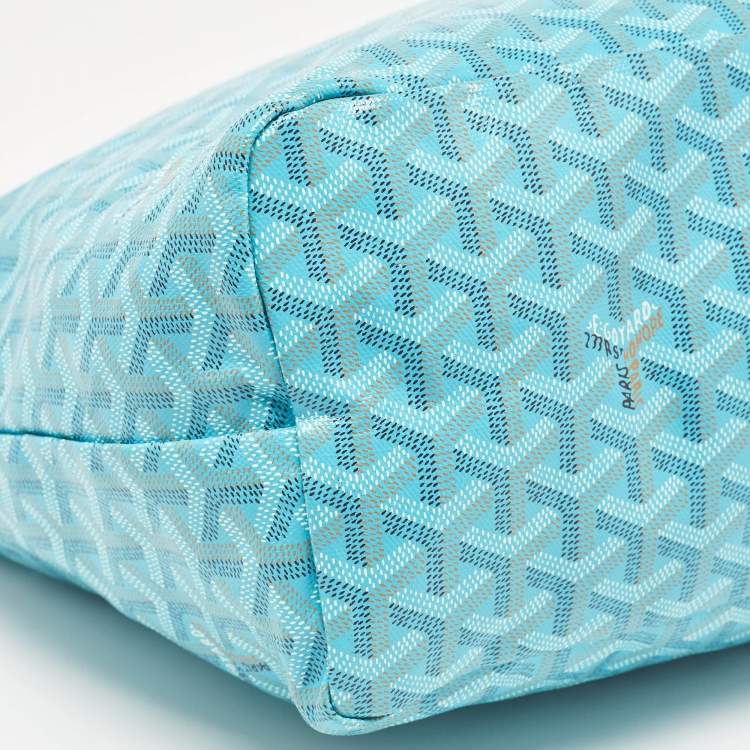 Pre Owned Goyard Blue Coated Canvas Leather Small Saint Louis Tote