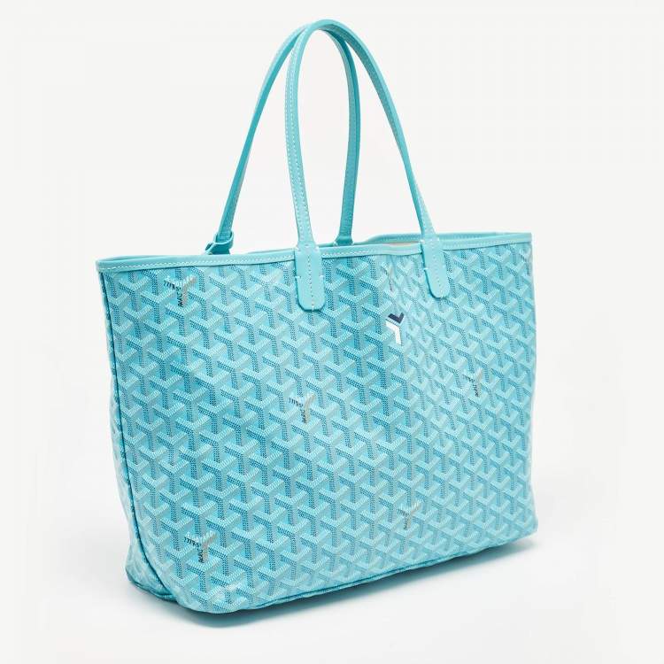 Pre Owned Goyard Blue Coated Canvas Leather Small Saint Louis Tote