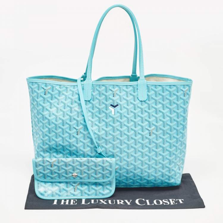 Pre Owned Goyard Blue Coated Canvas Leather Small Saint Louis Tote
