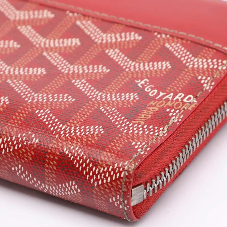 Pre Owned Goyard Red Goyardine Coated Canvas Matignon Zip Around Wallet