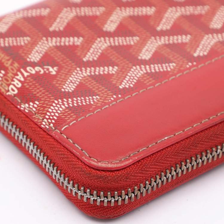 Pre Owned Goyard Red Goyardine Coated Canvas Matignon Zip Around Wallet
