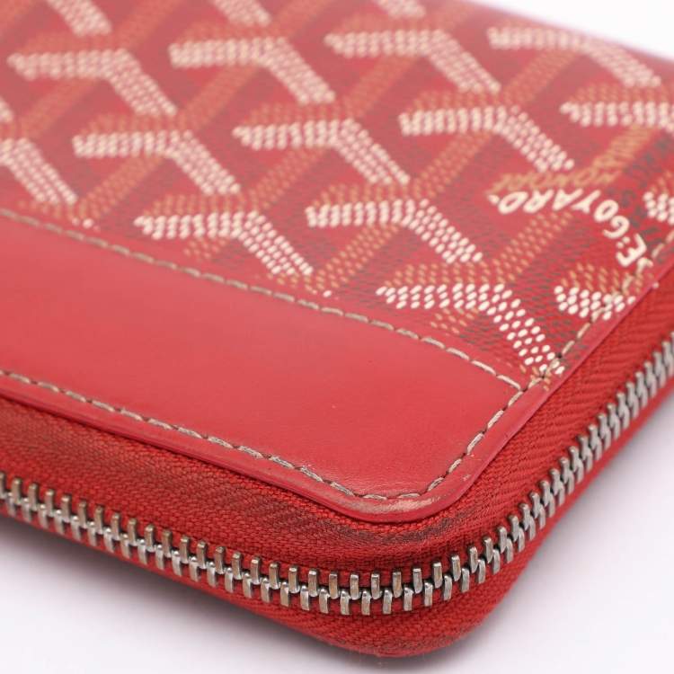 Pre Owned Goyard Red Goyardine Coated Canvas Matignon Zip Around Wallet