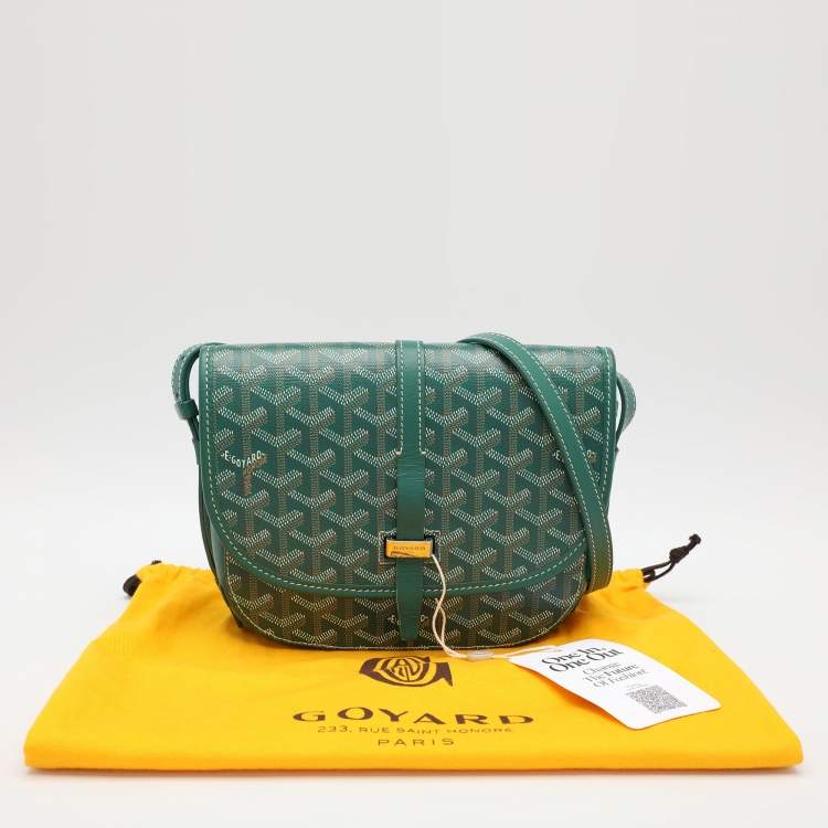 Pre Owned Goyard Green Goyardine Coated Canvas and Leather Belvedere II PM Saddle Bag