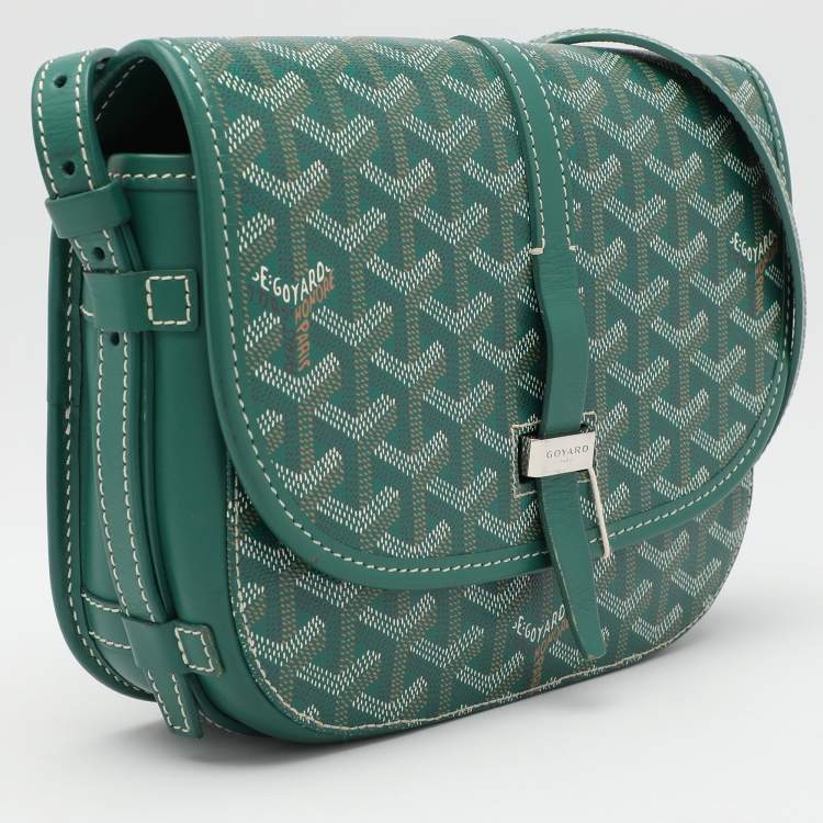 Pre Owned Goyard Green Goyardine Coated Canvas and Leather Belvedere II PM Saddle Bag