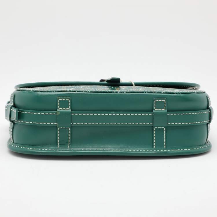Pre Owned Goyard Green Goyardine Coated Canvas and Leather Belvedere II PM Saddle Bag