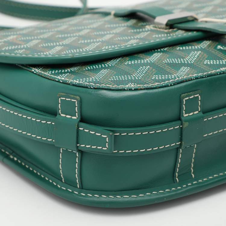 Pre Owned Goyard Green Goyardine Coated Canvas and Leather Belvedere II PM Saddle Bag