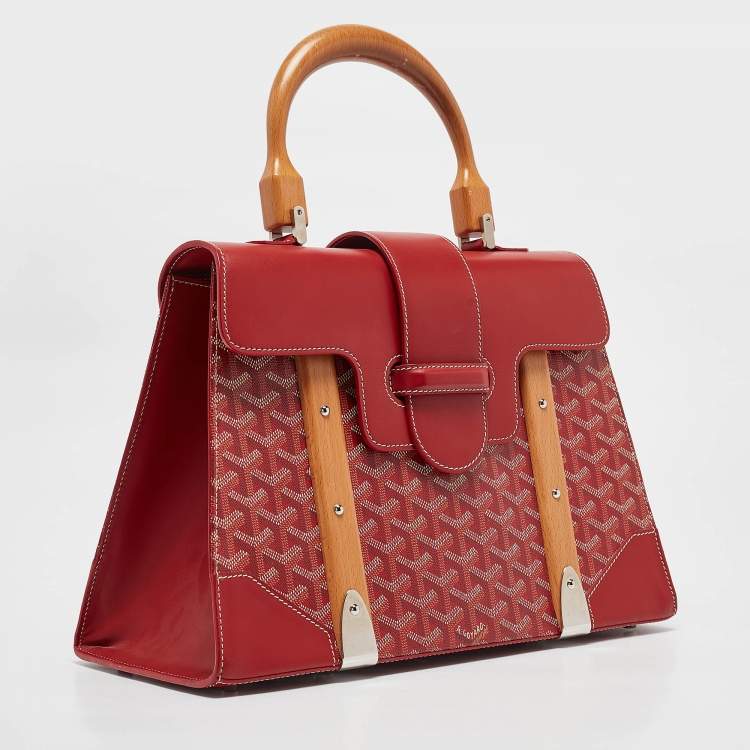 Pre Owned Goyard Red Goyardine Coated Canvas and Leather Saigon MM Top Handle Bag