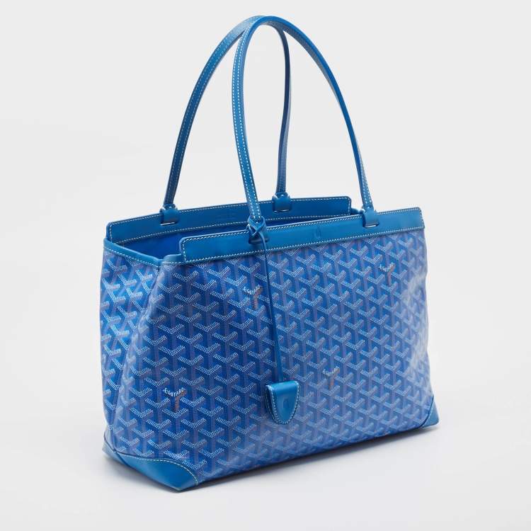 Pre Owned Goyard Blue Goyardine Coated Canvas and Leather Bellechasse PM Tote