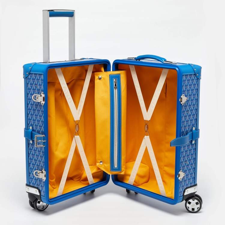Pre Owned Goyard Blue Goyardine Coated Canvas and Leather Bourget PM Trolley