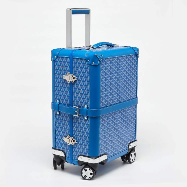Pre Owned Goyard Blue Goyardine Coated Canvas and Leather Bourget PM Trolley