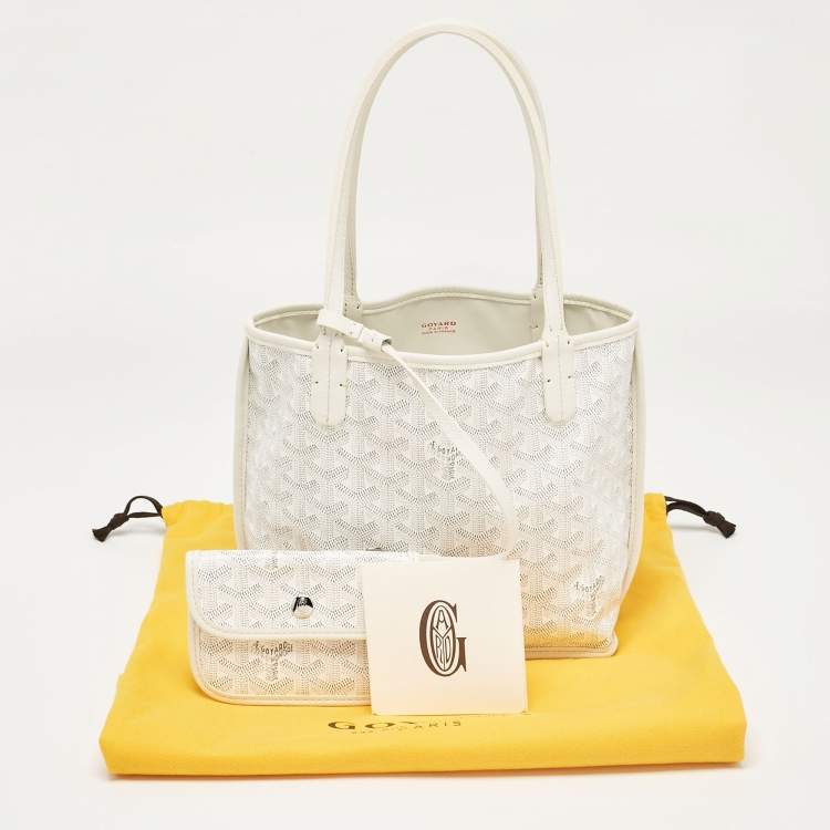 Pre Owned Goyard White Goyardine Coated Canvas Mini Reversible Anjou Tote