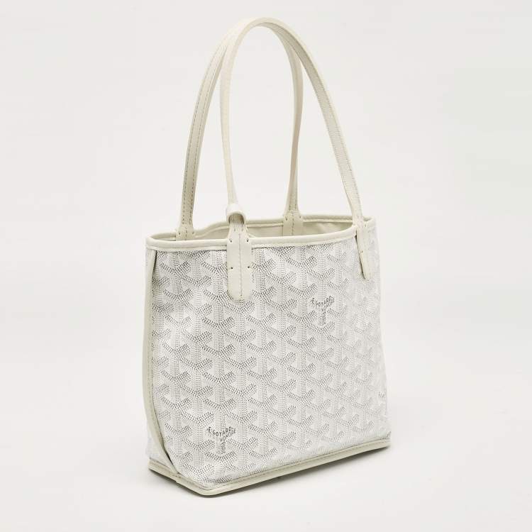 Pre Owned Goyard White Goyardine Coated Canvas Mini Reversible Anjou Tote