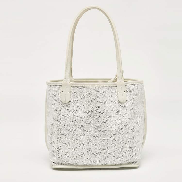 Pre Owned Goyard White Goyardine Coated Canvas Mini Reversible Anjou Tote