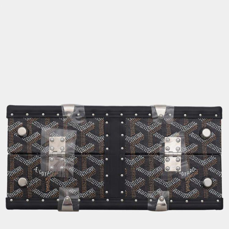 Pre Owned Goyard Black Leather, Coated Canvas, Wood Saigon Mini Trunk Bag 