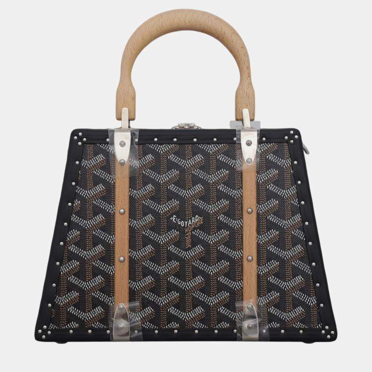 Pre Owned Goyard Black Leather, Coated Canvas, Wood Saigon Mini Trunk Bag 