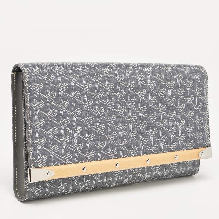 Pre Owned Goyard Grey Goyardine Coated Canvas Monte Carlo Bois Clutch