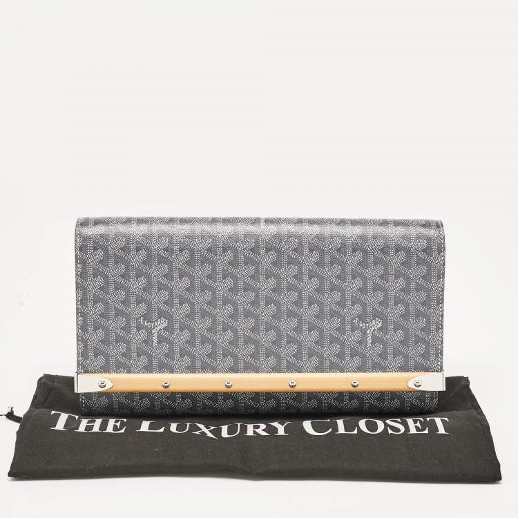 Pre Owned Goyard Grey Goyardine Coated Canvas Monte Carlo Bois Clutch