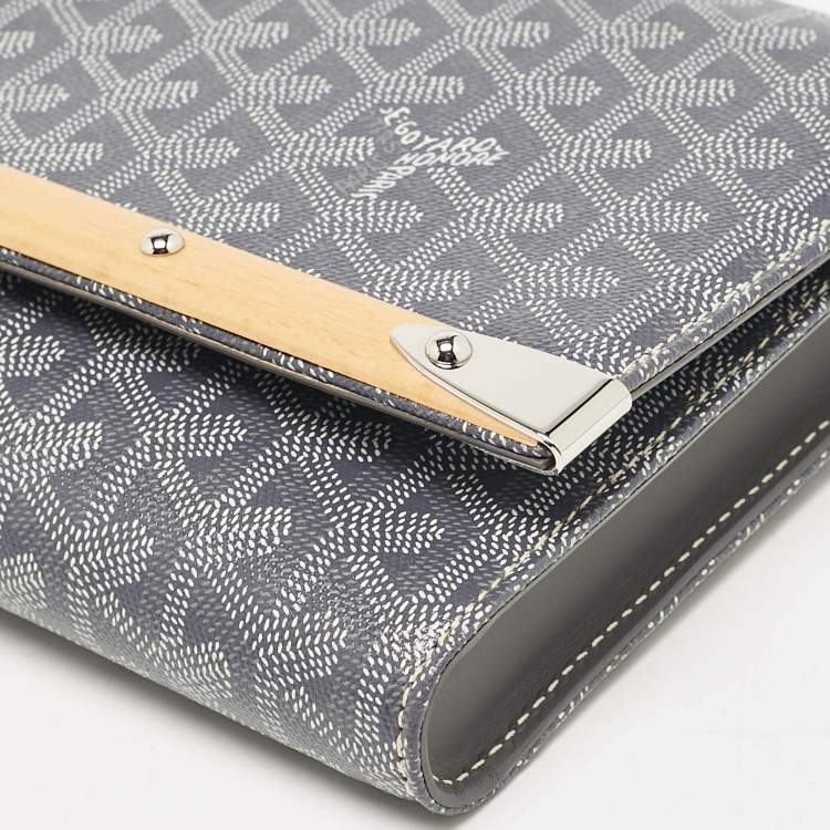 Pre Owned Goyard Grey Goyardine Coated Canvas Monte Carlo Bois Clutch