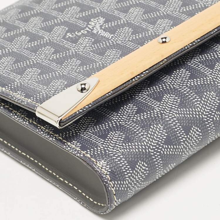 Pre Owned Goyard Grey Goyardine Coated Canvas Monte Carlo Bois Clutch